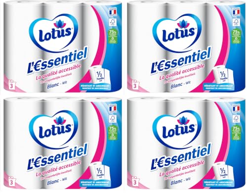 Lot de 4 paquets Essuie-Tout LOTUS L'Essentiel x3 rouleaux