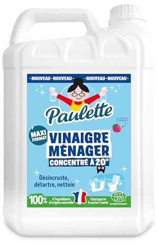 Paulette - Vinaigre Framboise 20° - Détartrant Multi-Surface - 5L - Produit Ménager Anticalcaire