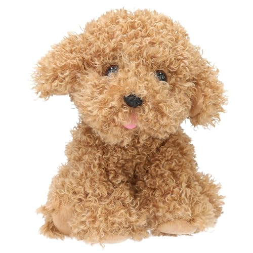 Doudou Chien Holly, avec Fourrure bouclée en Marron Clair, Peluche de 16 cm