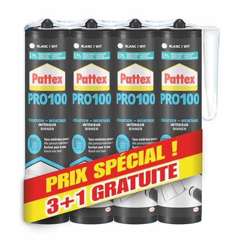 Pattex PRO 100, Colle Acrylique de fixation, 3 Cartouches +1 Gratuite, 380g
