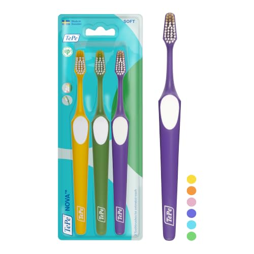 Brosses à Dents TePe Nova, Souples, Couleurs Assorties, 3pcs