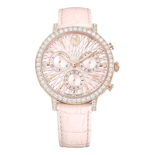 Swarovski Montre Matrix Tennis Chrono, Cadran Rose, Bracelet en Cuir Rose au Motif Crocodile, chronographe Suisse Quartz, étanche 50 m, boîtier 36 mm