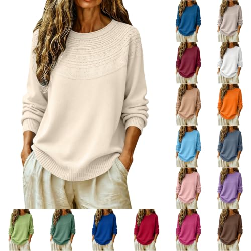 Pull Femme Chic Et Élégant Pulls Col Rond Hiver, Motif Ajouré, Sweat Uni