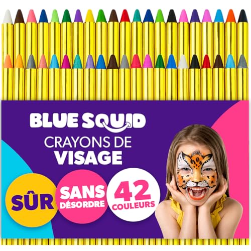 Crayons de Peinture Visage pour Enfants - Kit Étui 42 Couleurs Vives - Mines Extensibles à Base d’Eau - Maquillage Corporel