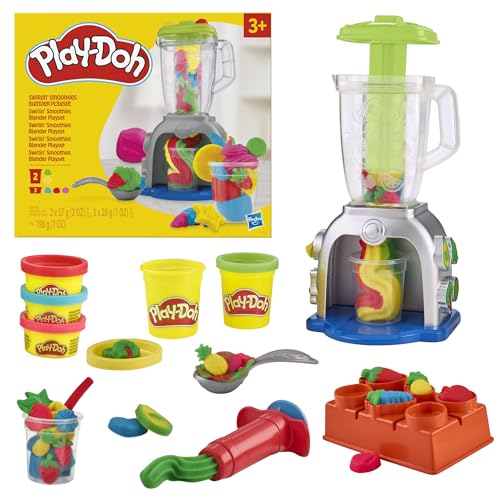 Play-Doh Tourbillon de Smoothies - Coffret Créatif avec 20 Accessoires et 8 Pots de Pâte à Modeler - Dès 3 Ans