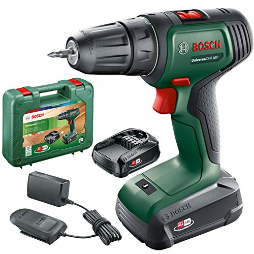 🔥 Bosch perceuse-visseuse sans fil UniversalDrill 18V (2 batteries, système 18 V, livré avec deux embouts de vissage et coffret)
