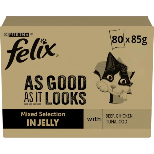 FELIX Tendres Effilés - pâtée Chat Sélection Mixte en Gelée - 80 x 85 g