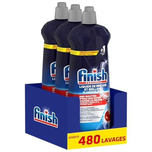 Finish Liquide de Rinçage Brillance et Séchage- Produit Lave-Vaisselle - Jusqu'à 480 lavages - Lot de 3x800ml