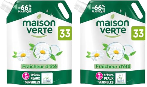 Maison Verte - Recharge Lessive Liquide - Parfum Fraîcheur d'Ete - Lessive Détachante - Peaux Sensibles - Efficace dès 20°C - 5 Enzymes Actives d'Orig