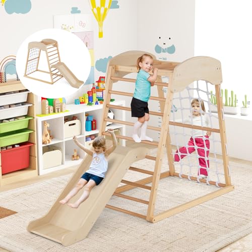 Triangle d’Escalade Montessori avec Toboggan et Filet - Aire de Jeux Montesorri - Pour Enfants dès 1 an