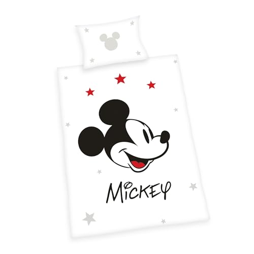 Parure de Lit Mickey Mouse de Disney - Taie d'Oreiller 40 x 60 cm, Housse de Couette 100 x 135 cm avec fermeture éclair, 100% Coton