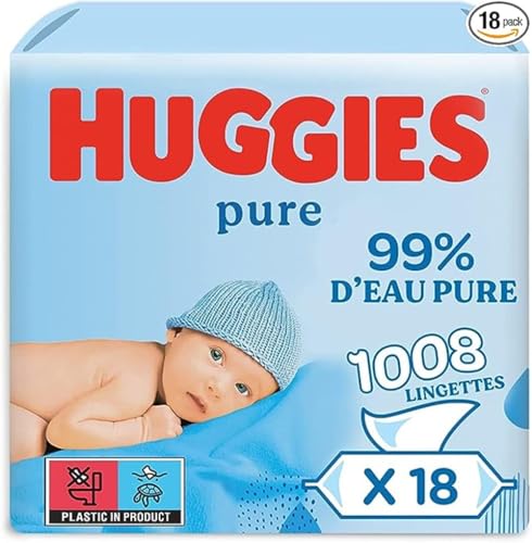Huggies Lingettes Pure pour bébé, 18 paquets (1008 lingettes au total) - Lingettes à 99% d'eau pure - Sans parfum pour un nettoyage tout en douceur