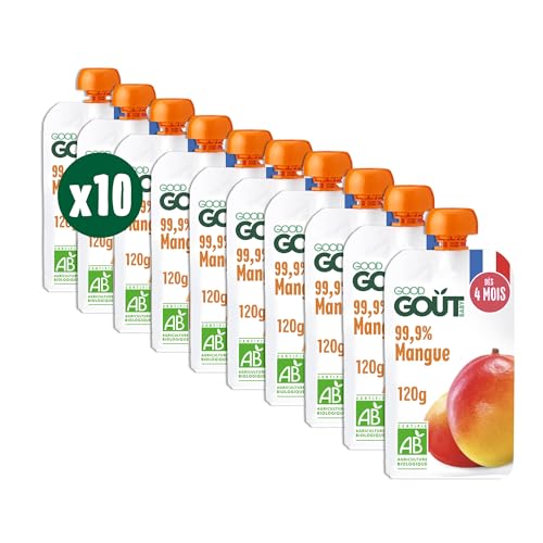 GOOD GOÛT - Gourdes Mangue - Purée Bébé - Dès 4 Mois - 99,9% Mangue - 100% Bio - Sans Sucres Ajoutés - Fabriqué En France - 10x120g