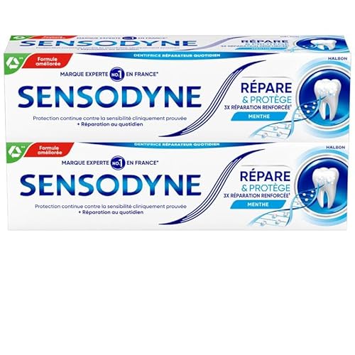 SENSODYNE Dentifrice Répare & Protège, Dents Sensibles, Menthe - Lot de 2 x 75 ml