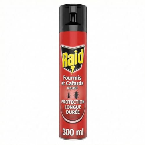 Raid Aérosol Rampants - Répulsif Fourmis et Cafards - Protection longue durée - 1 Aerosol 300 ML