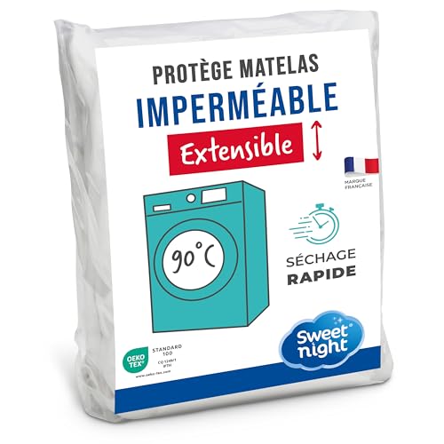SWEET NIGHT - Protège-Matelas 140x200 cm Imperméable - Alèse Lavable en Machine 90°C - Respirant & Silencieux - Forme Drap-Housse Bonnet 27 cm - Certi