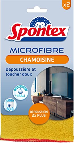 Spontex Chamoisines Microfibres | Nettoyage Salle de Bain, Cuisine et Salon sans Traces, Lavables à 60 °C | 30 x 30 cm, Lot de 2