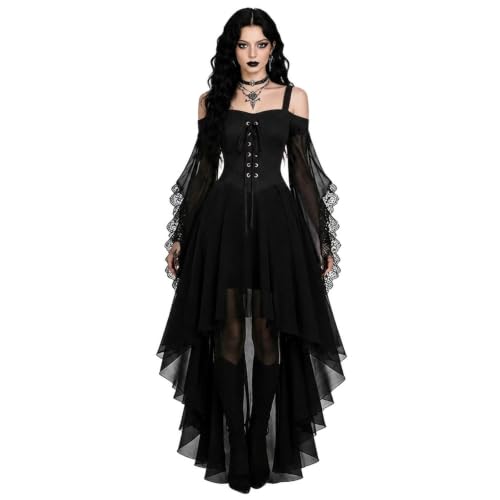 Deguisement Halloween Femme - Robe pour Femme Style Gothique Vampire Taille haute épaules dénudées et Jupe asymétrique