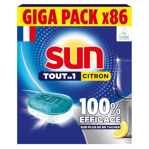 Sun - 86 Tablettes Lave-Vaisselle, Tout-en-1, Citron,