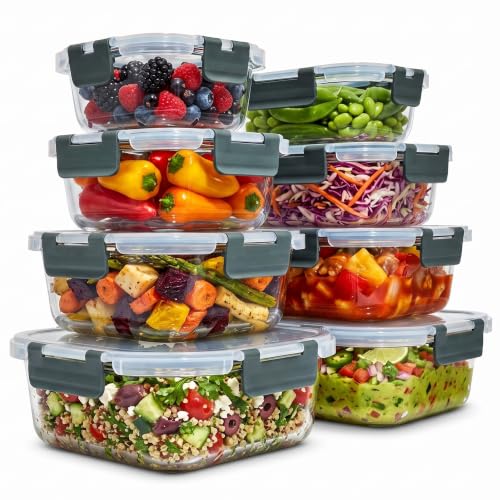 Lot de 8 Boîtes Alimentaires en Verre Hermétiques