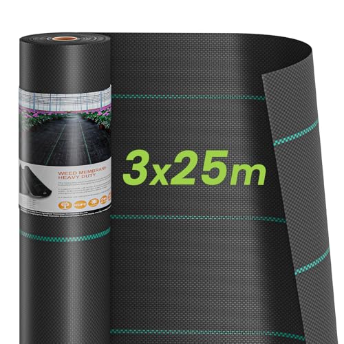 Dripex 3m x 25m Toile de Paillage, Tissu de Lutte Contre Les Mauvaises Herbes, Membrane de Jardin en Fibres de Polypropylène Tissées Anti-UV 90g/㎡, Ge