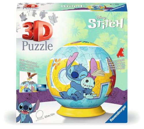 Ravensburger - Puzzle 3D Ball - Stitch - A partir de 6 Ans - 73 pièces numérotées à Assembler sans Colle - Support Inclus - Diamètre : 12,9 cm