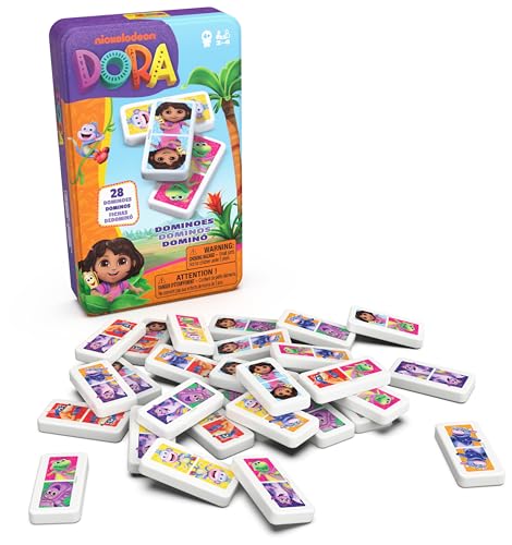 Dora - Boîte Métal 28 Dominos - Personnages Explorateurs - Jeu De Société - Jeu D'Équilibre Patience Raisonnement - Boîte Rangement Et Transport - Jou