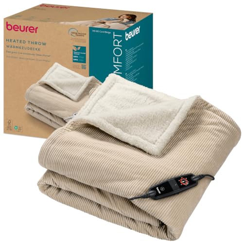 Couverture chauffante Beurer HD 80 - Velours côtelé Doux, Beige, 180x130 cm