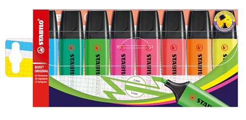STABILO BOSS ORIGINAL - Surligneur -Pochette x 8 surligneurs fluo - Coloris assortis