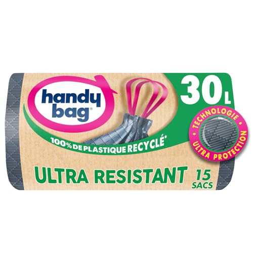 Handy Bag - Sacs poubelle à poignées coulissantes Résistant 30L x 15 sacs