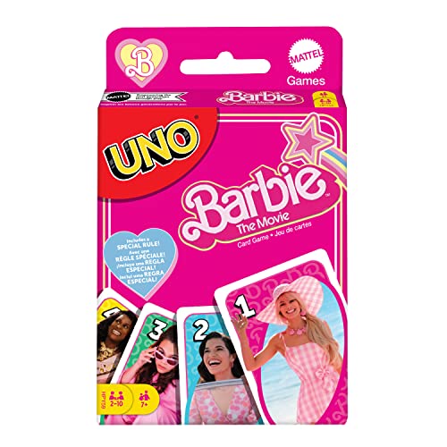 Barbie Le Film - Uno Jeu De Cartes Familial , avec Règle Spéciale « Trop Jouée », Version 2 À 10 Joueurs, À Collectionner, Jouet Enfant, HPY59