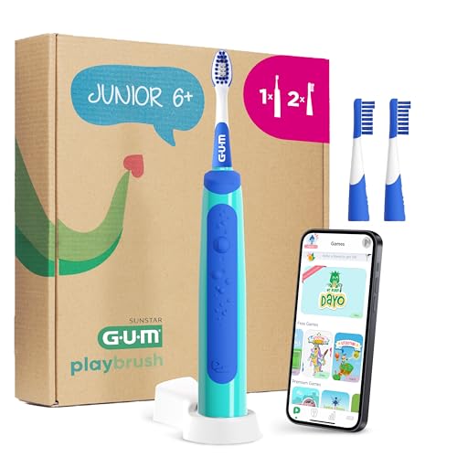 Brosse à dents électrique GUM Playbrush JUNIOR 6+ | app de jeux interactive | 2 modes de brossage | brins extra-souples | autonomie de 8 semaines | 1x