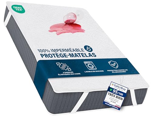 Protège Matelas Imperméable 160x200 cm, avec 4 Sangles d'angle