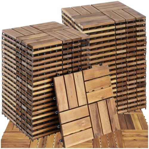 40 Dalles clipsables exterieur 31x31 cm, Dalle Bois d'acacia, Surface couverte 3.844 m², Résistant intempéries, Revêtement de sol extérieur