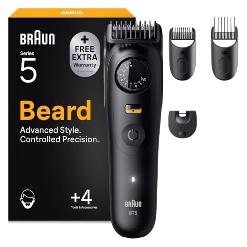 Braun Tondeuse Barbe Homme Series 5 BT5520, Noire | Etanche, Batterie Rechargeable, sans Fil, 40 Longueurs, Lame Ultra Affutée, Coffret avec +4 Outils