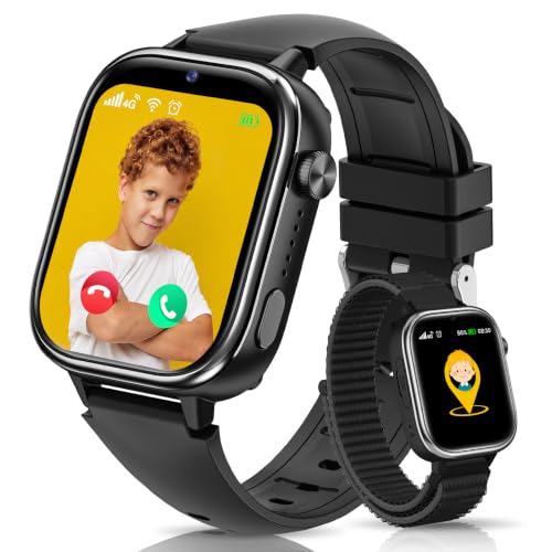 Montre Connectée Enfant GPS/Appels Vidéo/Téléphone/SOS | Chat Vocal, Carte SIM, Mode Classe, Podomètre, Réveil, Étanche IP68, Dormir, Chronomètre