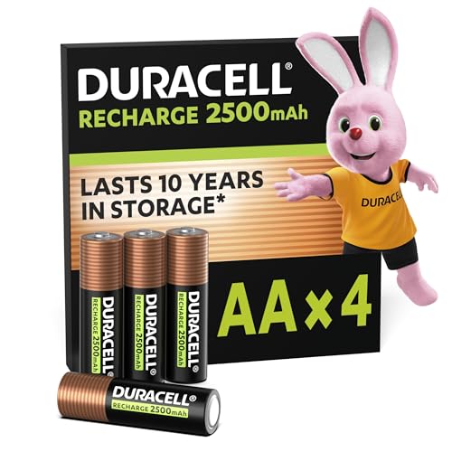 DURACELL Rechargeables Piles AA (Lot de 4) 1.2V, 2500 mAh, NiMH | Pré-chargées - Piles Rechargeables AA Haute Capacité - Pour Manettes De Jeu - Emball