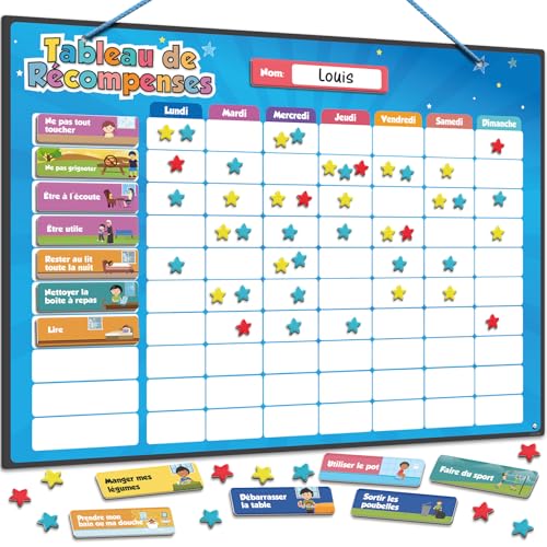 Tableau de Récompenses pour Enfants – Tableau Magnétique pour Inspirer Un Bon Comportement – pour Garçons et Filles avec 80+ Tâches – Nouvelle Version