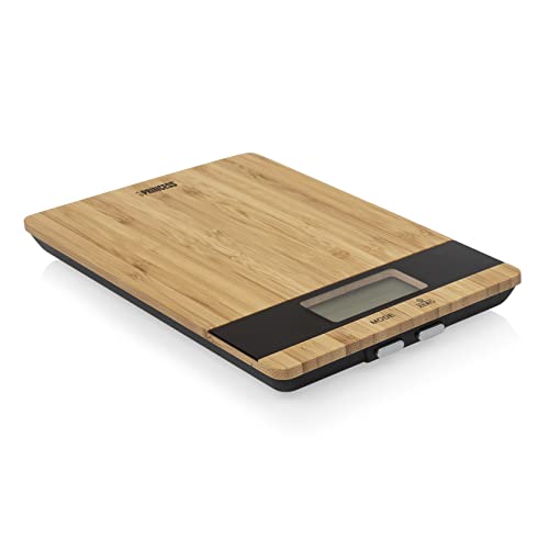Princess Balance de cuisine, 5 kg, Précision 1 g, Boîtier en bambou | Fonction tare, Écran LCD, Pieds antidérapants, Arrêt automatique
