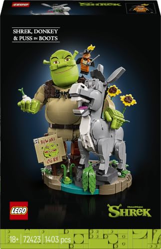 LEGO Shrek Shrek, l'Âne et Le Chat Potté 72423 | Set pour adulte, maquette collector, décoration pour étagère ou bureau, 3 figurines, idée cadeau, 140