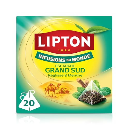 Lipton, Saveurs du Soir, Infusions Grand Sud, Goût Réglisse et Menthe, Relaxation, Ingrédients d'Origine 100% Naturelle, 20 Sachets Pyramid