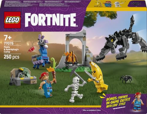 LEGO Fortnite Le Camp de Banane et Mécano 77075 | Jouet pour enfant dès 7 ans, 3 minifigurines et feu de camp, figurines de loup et de lama,250 pièces