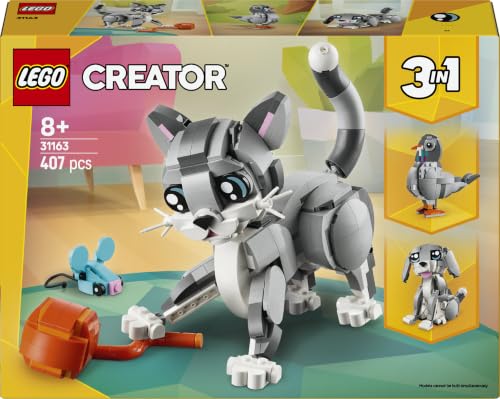 LEGO Creator 3-en-1 Le Chat Joueur 31163 | Jeu de construction pour fille dès 8 ans, figurine d'animal transformable en maquette de chien ou pigeon, c