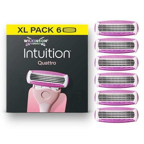 Wilkinson Sword Intuition Quattro pour femme, 6 recharges de lames, pack XL | Rasoirs à 4 lames pour femme, testés dermatologiquement, manche antidéra