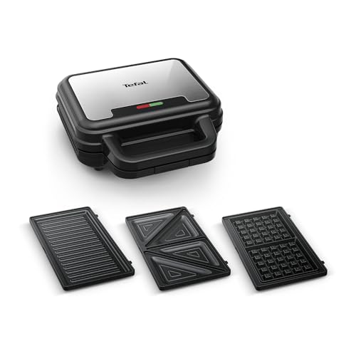 Tefal - UltraCompact - Appareil Croque Monsieur 3 en 1 - 3 jeux de plaques | Gaufrier 3 en 1 pour préparer gaufres - Sandwichs et paninis - Plaques an