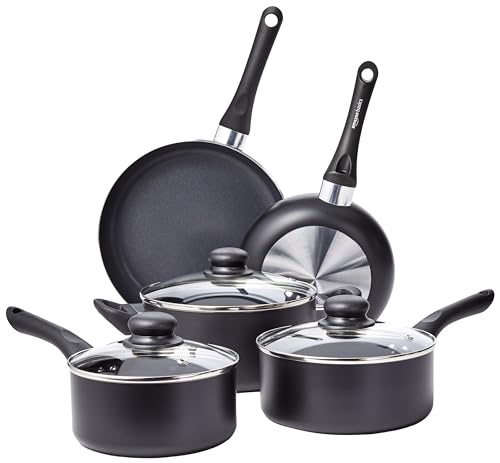Batterie de cuisine anti-adhésive 8 pièces, Noir