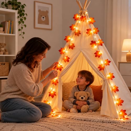 Guirlande lumineuse avec feuilles, 2,5 m, 20 LED, feuilles | Lumière continue + lumière clignotante