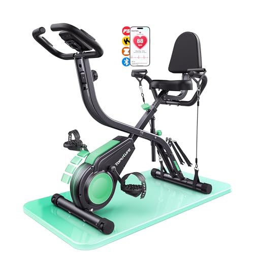Vélo d’Appartement Pliable TOPUTURE 5-en-1, avec 16 Niveaux de Résistance Magnétique, Moniteur LCD.