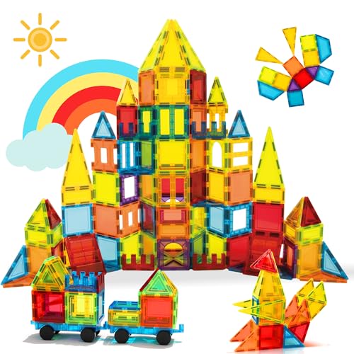 Blocs de Construction Magnétiques 131 PCS avec 2 Voitures, Jouets magnétiques pour Enfants