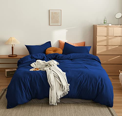 MOHAP Housse de Couette 240x260cm+2 Taies d'oreillers 65x65cm Bleu Marine Parure de Lit Adulte 2 Personnes 100 Fils/cm² en Microfibre avec Fermeture É